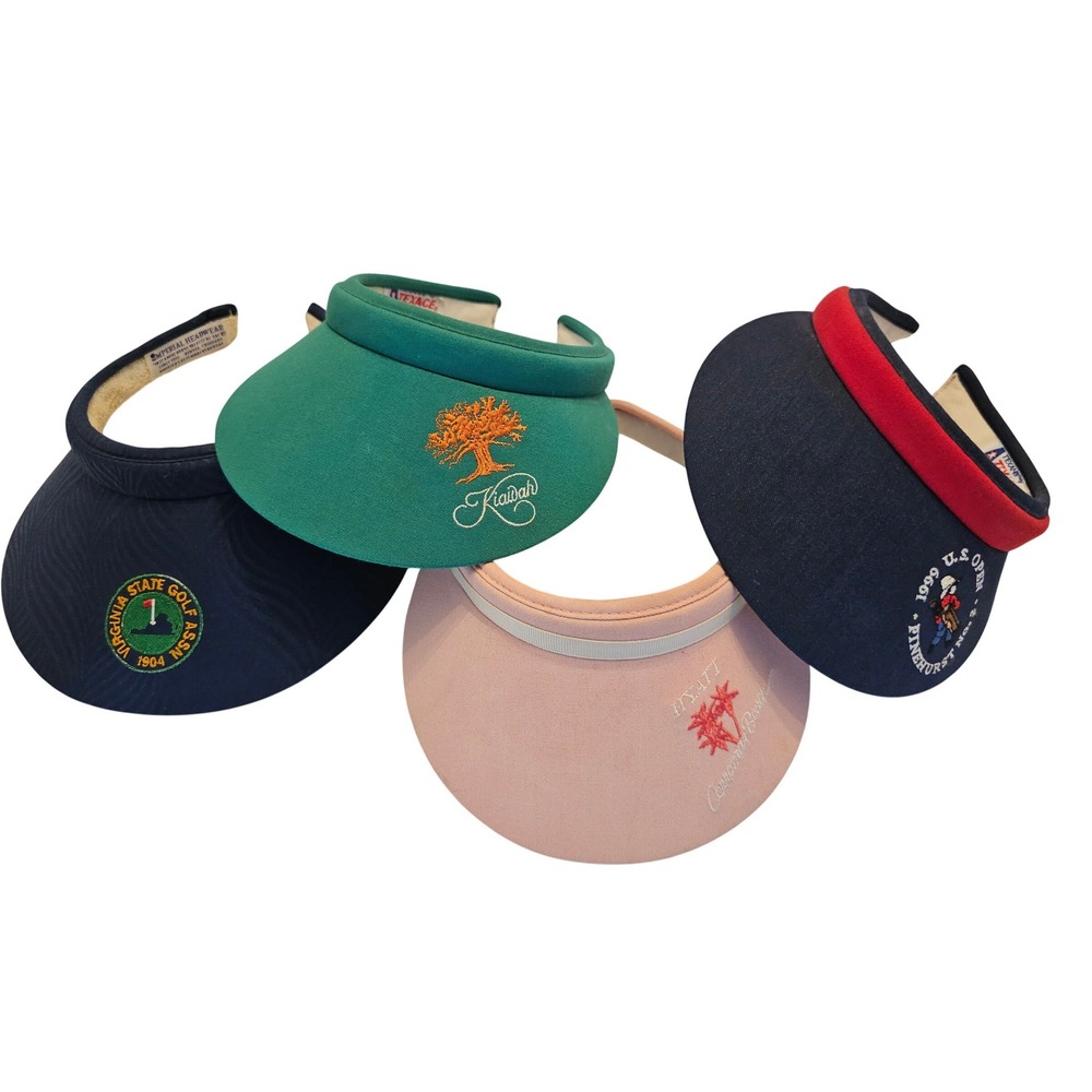 Vintage Golf Visor Lot 4pc 1999 US Open Pinehurst Kiawah Hyatt VSGA Texace USA